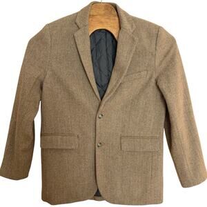 LL Bean Blazer Jacket Men's Size 40 Tall Brown Herringbone Wool Blend Country